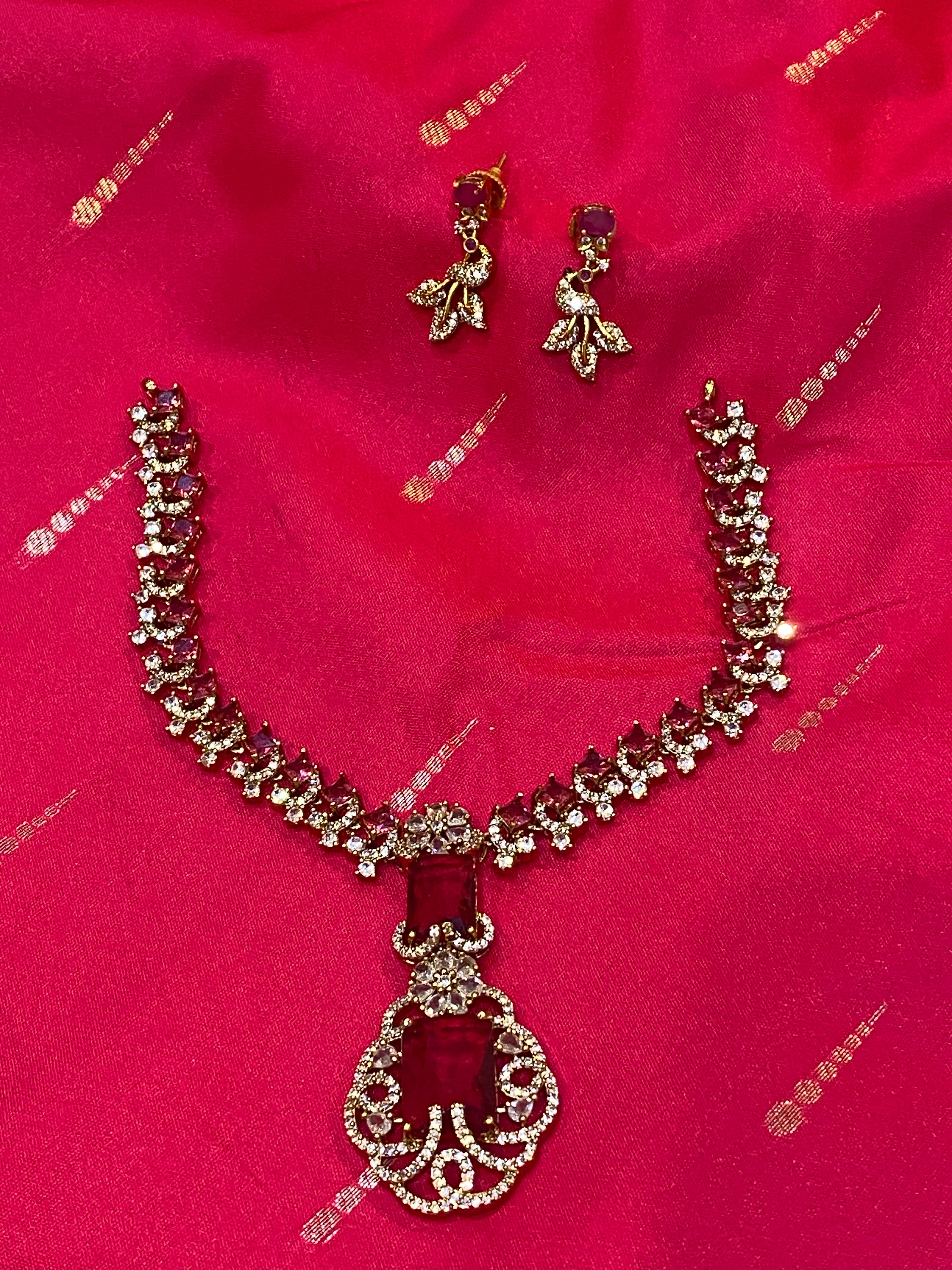Premium AD stone Necklace with earrings - J0002
